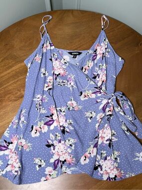 Express Purple Floral Wrap Tank with Pink & White Blossoms